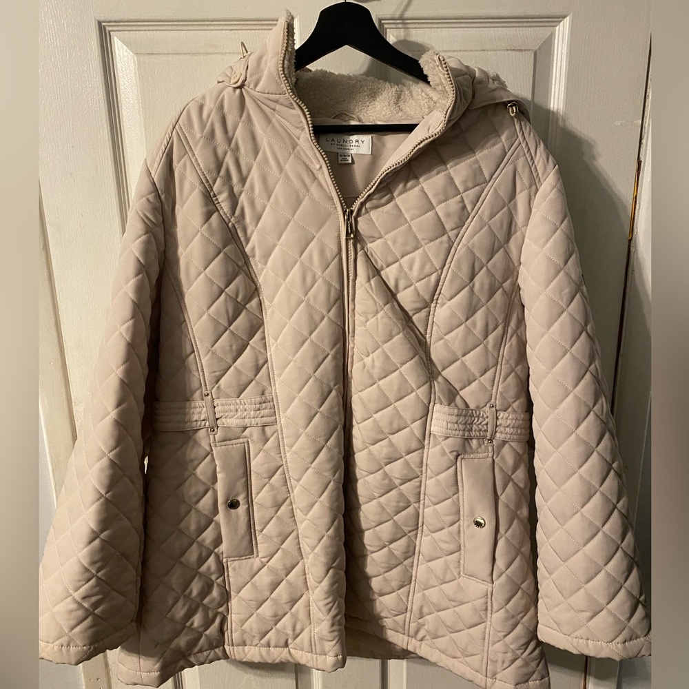 Cream color hooded puff jacket